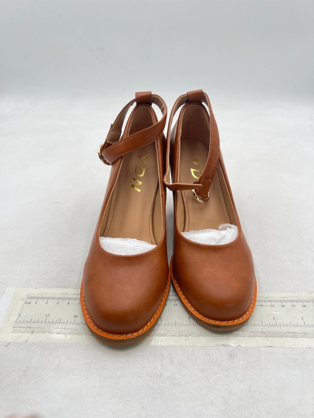 YDN Chocolate Block Stacked Heel Pumps Round Toe Ankle Strap Daily Outfit Shoes - Picture 3 of 8